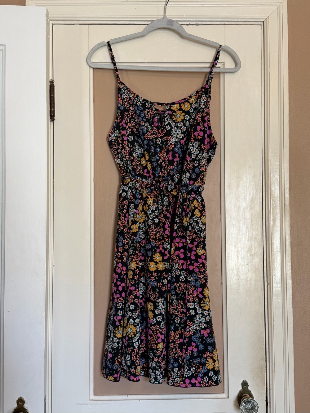 SHEIN Black Floral Spaghetti-Strap Mini Dress with Pink & Yellow Blooms size 0XL